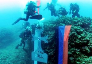 Armenian cross placed underwater in Lebanon